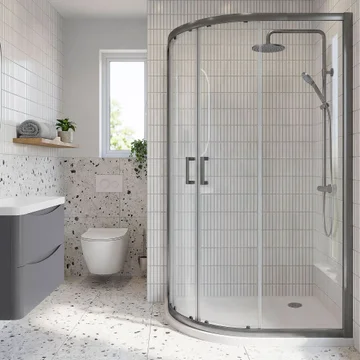 Nuie Rene Two Door Offset Quadrant Shower Enclosure 1900mm High - Aluminium Frame - Reversible