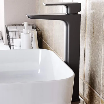 Joseph Miles Kamada Tall Monobloc Basin Tap with Straight Spout - Flat Handle - Deck Mounted