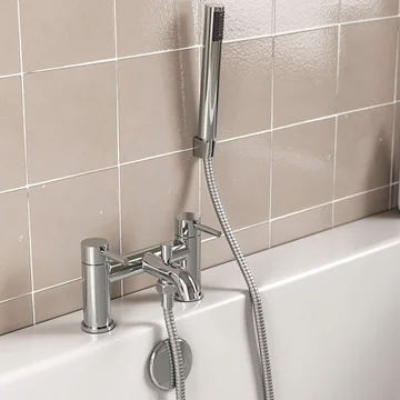 Joseph Miles Millie Bath Mixer Tap with Curved Spout - Stick Handles - Deck Mounted
