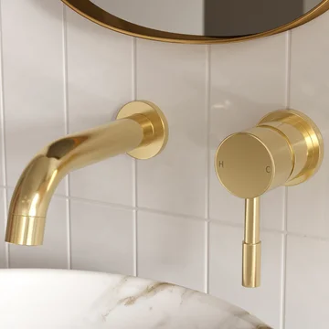 Joseph Miles Millie 2 Hole Basin Mixer Tap with Curved Spout - Stick Handle - Wall Mounted