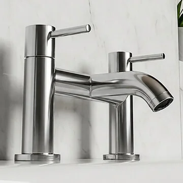 Joseph Miles Titan Flow Bridge Bath Filler Tap - Curved Spout - Stick Handles - Deck Mounted