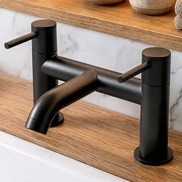 Joseph Miles Titan Flow Matt Black Bridge Bath Mixer Tap - Curved Spout