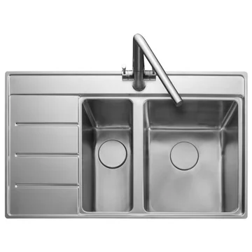 Rangemaster Boston Stainless Steel 1.5 Bowl Inset Kitchen Sink with Drainer - 860 x 520mm