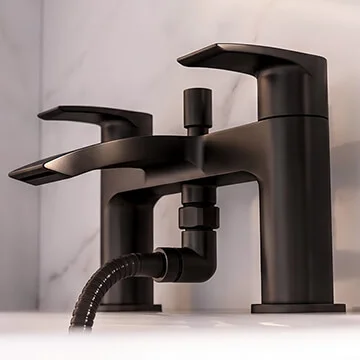 Joseph Miles Belini Matt Black Bridge Bath Mixer Tap with Curved Waterfall Spout