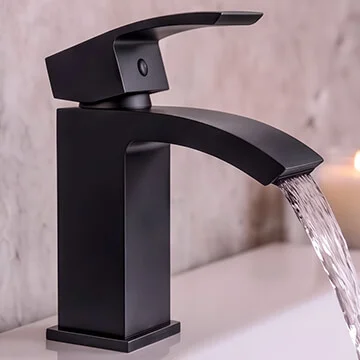 Joseph Miles Descent Matt Black Mini Basin Mixer Tap with Push Waste - Curved Handle