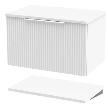 Hudson Reed Fluted Wall Hung Vanity Unit with Worktop and Shelf - 1 Drawer - 377mm High