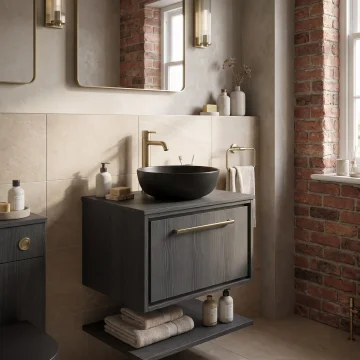 Hudson Reed Lille Wall Hung Contemporary Vanity Unit with Worktop and Shelf - 1 Drawer