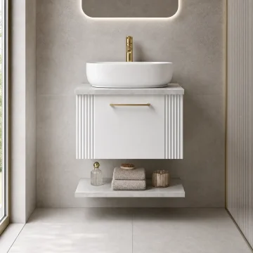 Nuie Deco Wall Hung Semi-Fluted Vanity Unit with Worktop and Shelf - 1 Drawer - DPF194W-S