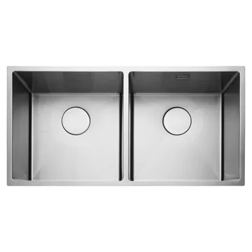 Rangemaster Kube Stainless Steel Kitchen Sink with Waste 860 x 440mmm - Double Bowl - Image