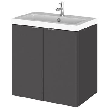Hudson Reed Fusion Full Depth Wall Hung Gloss Grey Vanity Unit - 2 Door - 600 x 539mm - Ex-Display