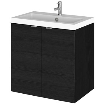 Hudson Reed Fusion Wall Hung Black Woodgrain Vanity Unit and Handle - 2 Door - 500 x 539mm - Ex-Display