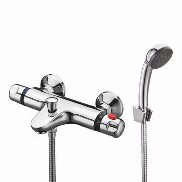 Joseph Miles Thermostatic Chrome Bath Mixer Tap with Shower Handset and Hose - Knob Handles - Deck Mounted