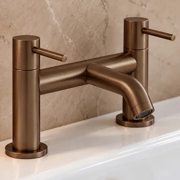 Joseph Miles HiLux Contemporary Brushed Bronze Bridge Bath Mixer Tap - Stick Handles