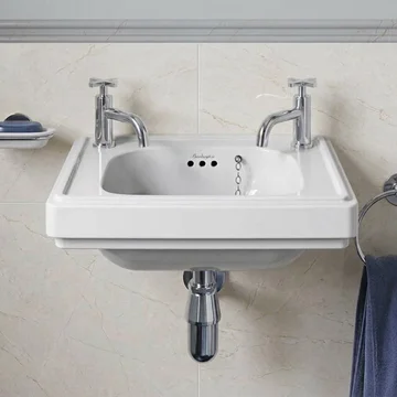 Burlington Riviera 2 Tap Hole White Wall Hung Cloakroom Basin - 450 x 320mm