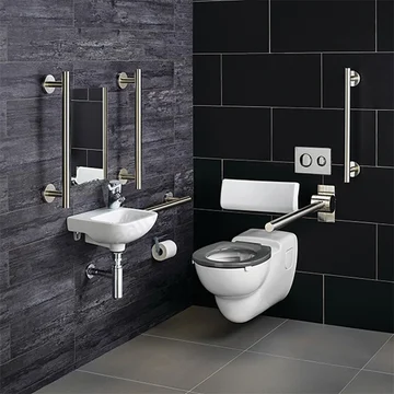 Armitage Shanks Doc-M Left Hand Basin and Toilet Pack with Stainless Steel Rails