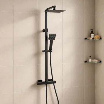 Joseph Miles Novara Thermostatic Matt Black Rigid Riser Shower Set