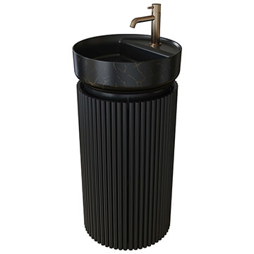 Saneux Oxford Round Matte Black Fluted Floorstanding Vanity Unit - 1 Door - 410 x 730mm