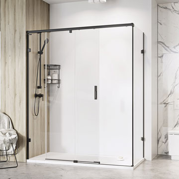Roman Liberty-8 Black Framed Sliding Door for Corner Fitting - 8mm Clear Glass