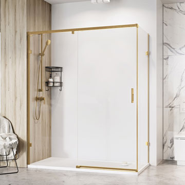 Roman Liberty-8 Brushed Brass Framed Sliding Door for Corner Fitting - 8mm Clear Glass