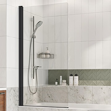 Roman Embrace Pivot Frameless Straight Bath Screen - Matt Black - 820 x 1500mm