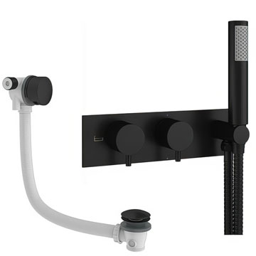 Crosswater MPRO Concealed Matt Black Thermostatic Valve and Handset with Bath Filler