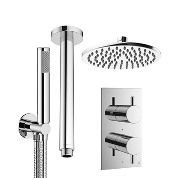 Crosswater MPRO Concealed Thermostatic Valve with Ceiling Mounted Shower Head and Handset - 2 Outlet