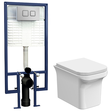 Nuie Ava Square Wall Hung Toilet And Soft-Close Seat - Frame with Concealed Cistern