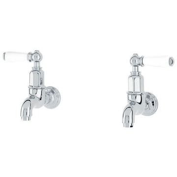 Perrin & Rowe Mayan Wall Mounted Traditional Chrome Kitchen Taps - Ceramic Lever Handles