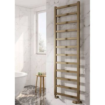 Reina Fano Straight Ladder Heated Gold Satin Towel Rail 485mm Wide - Aluminium