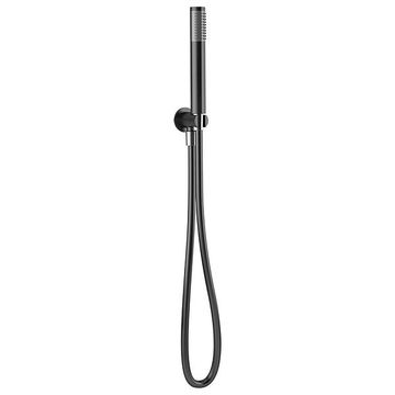 Aqua Round Matt Black Shower Handset Kit with Outlet Elbow and Parking Brackets