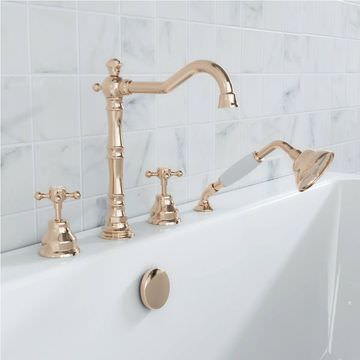 Tre Mercati Allora Traditional 4 Hole Gold Finish Bath Mixer Tap with Shower Handset
