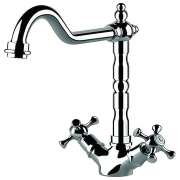 Clearwater Baroc Monobloc Traditional Chrome Kitchen Sink Mixer Tap - Crosshead Handles