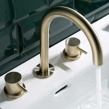JTP VOS 3 Hole Contemporary Brushed Brass Basin Mixer Tap - Stick Handles