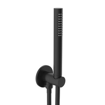QS Basics VOX Round Slim Matt Black Shower Handset Kit with Holder and Hose