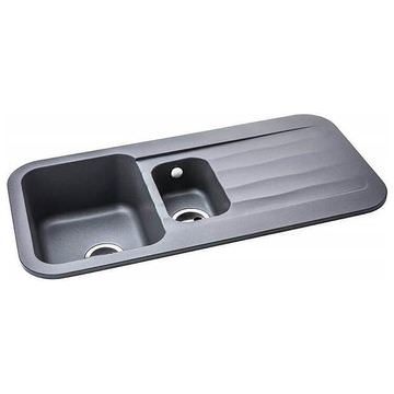 Abode Dune Frost Grey Metallic Granite Inset Kitchen Sink with Drainer 1000 x 500mm - 1.5 Bowl