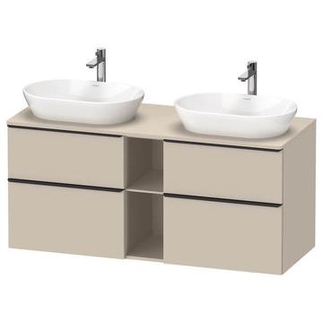Duravit D-Neo Wall Hung Double Basin Taupe Vanity Unit 1400 x 644mm - Open Shelf