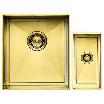 1810 Company Axixuno SET B 355U And 150U Short Half Bowl Gold Brass Undermount Kitchen Sink