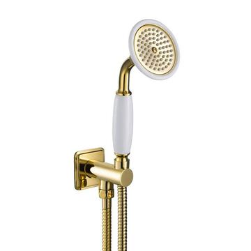 QS Basics Grosvera Traditional Round Antique Brass Shower Kit with Holder and Wall Outlet