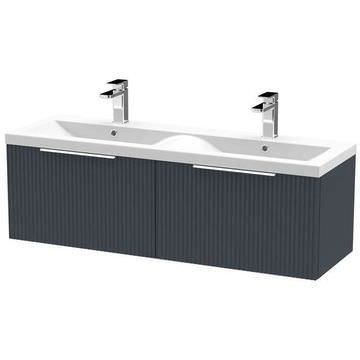 Hudson Reed Fluted Wall Hung Soft Black Double Basin Vanity Unit with Sinks 1205 x 400mm