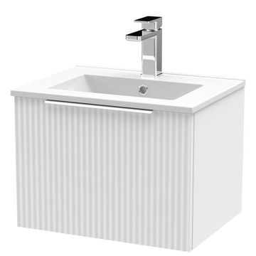 Hudson Reed Fluted Wall Hung Satin White Vanity Unit with Basin and Handle - One Drawer