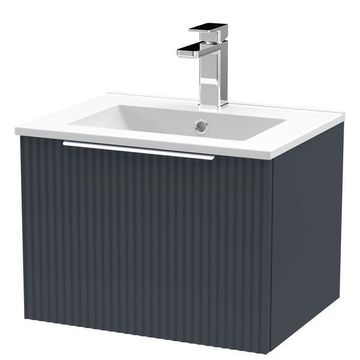 Hudson Reed Fluted Wall Hung Soft Black Vanity Unit with Basin and Handle - One Drawer