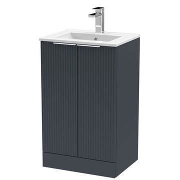 Hudson Reed Fluted Freestanding Soft Black Vanity Unit with Basin - 2 Door