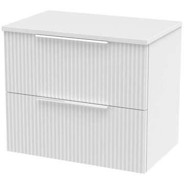 Hudson Reed Fluted Wall Hung Countertop Satin White Vanity Unit with Worktop - 2 Drawers