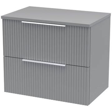 Hudson Reed Fluted Wall Hung Countertop Satin Grey Vanity Unit with Worktop - 2 Drawers