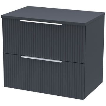 Hudson Reed Fluted Wall Hung Countertop Soft Black Vanity Unit with Worktop - 2 Drawers