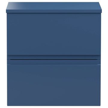 Hudson Reed Urban Satin Blue Wall Hung Sleek Vanity Unit with Countertop - 2 Drawer