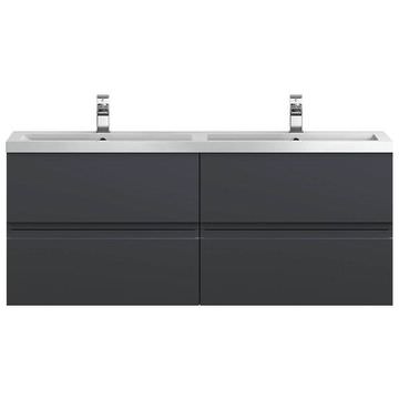 Hudson Reed Urban Wall Hung Double Basin Soft Black Vanity Unit with Sinks - 1205 x 540mm