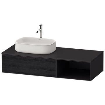 Duravit Zencha Open Shelf Wall Hung Black Oak Countertop Vanity Unit - 1300 x 281mm - 1 Drawer