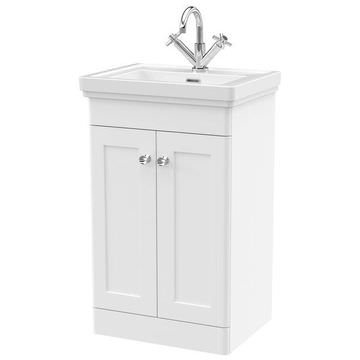 Nuie Classique Floorstanding Traditional Satin White Vanity Unit with Fireclay Basin