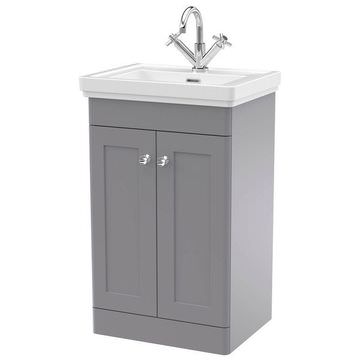 Nuie Classique Floorstanding Traditional Satin Grey Vanity Unit with Fireclay Basin